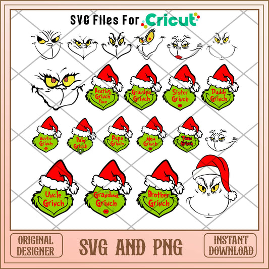 Grinch Christmas Face Characters svg bundle