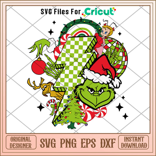 Grinch Friends Lightning Bolt SVG, merry christmas images​ svg