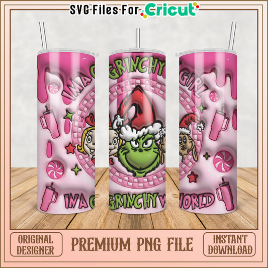 Grinch Girl Pink Tumbler PNG Design