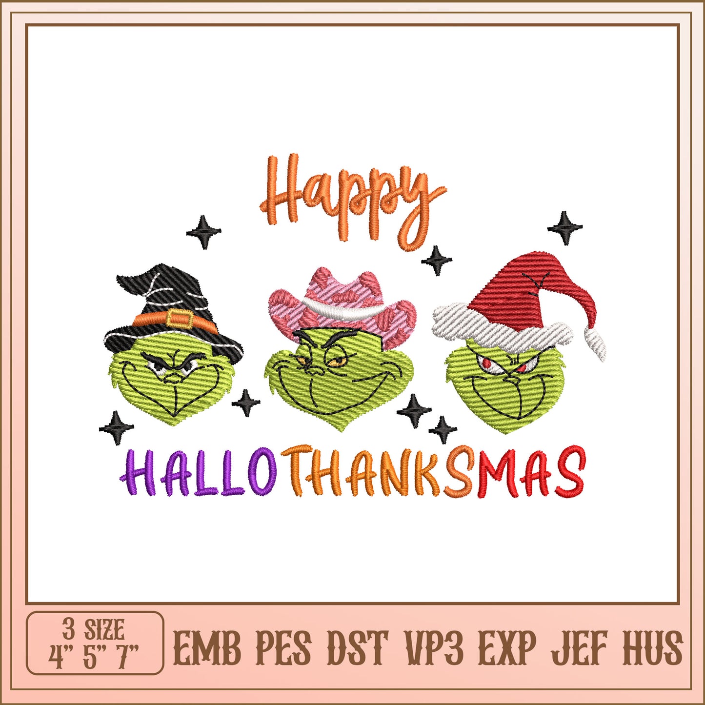 Grinch Hallothanksmas Embroidery Design