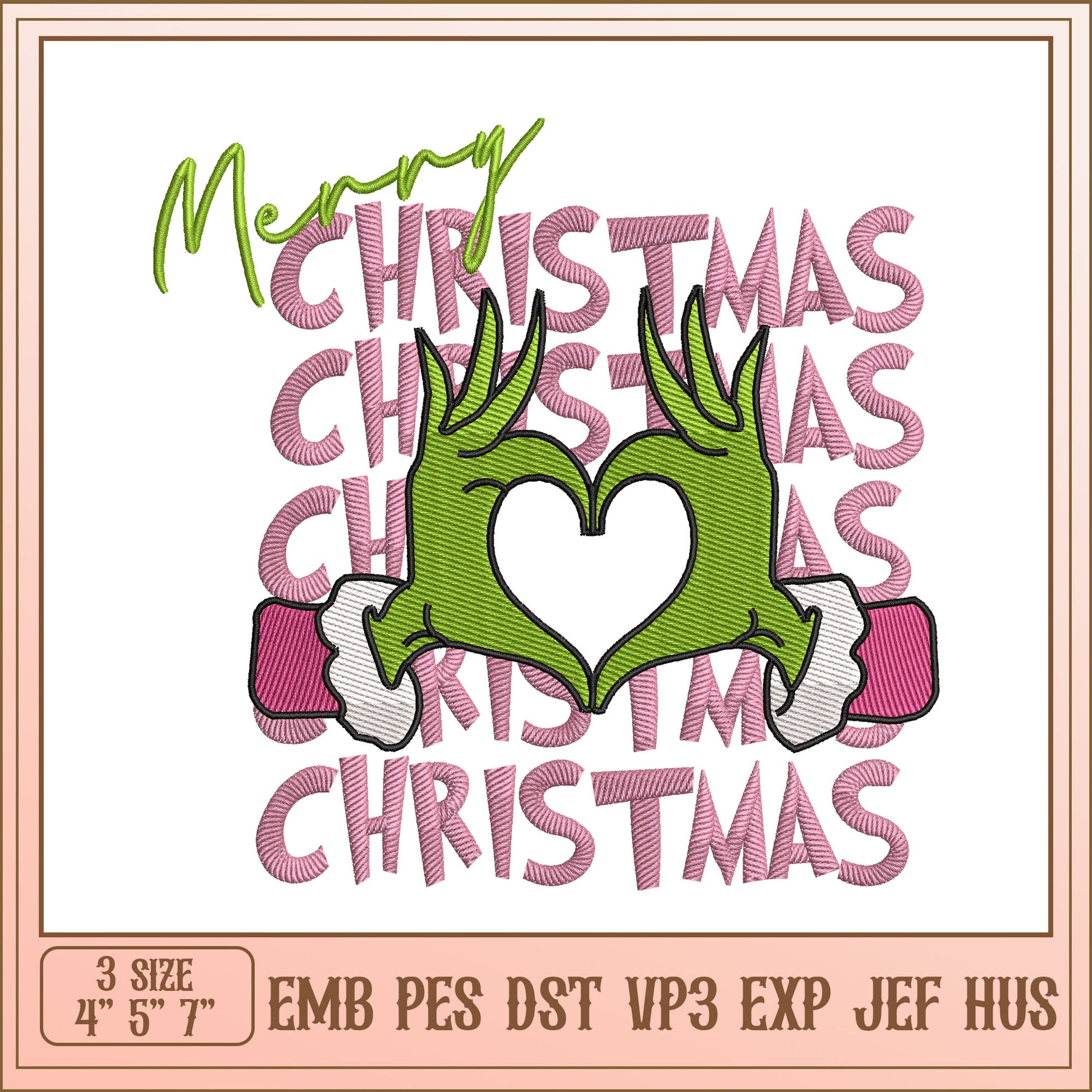 Grinch Heart Christmas Embroidery Design