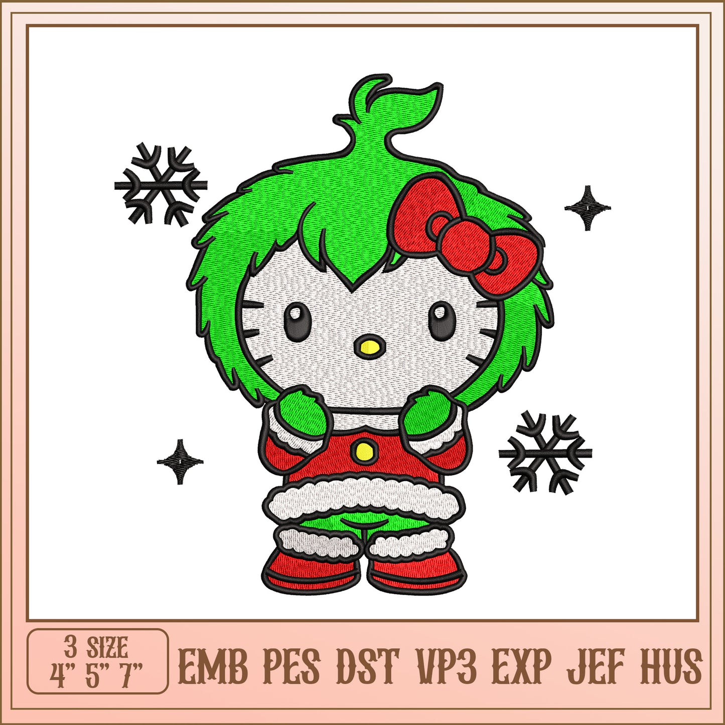 Grinch Hello Kitty Embroidery Design