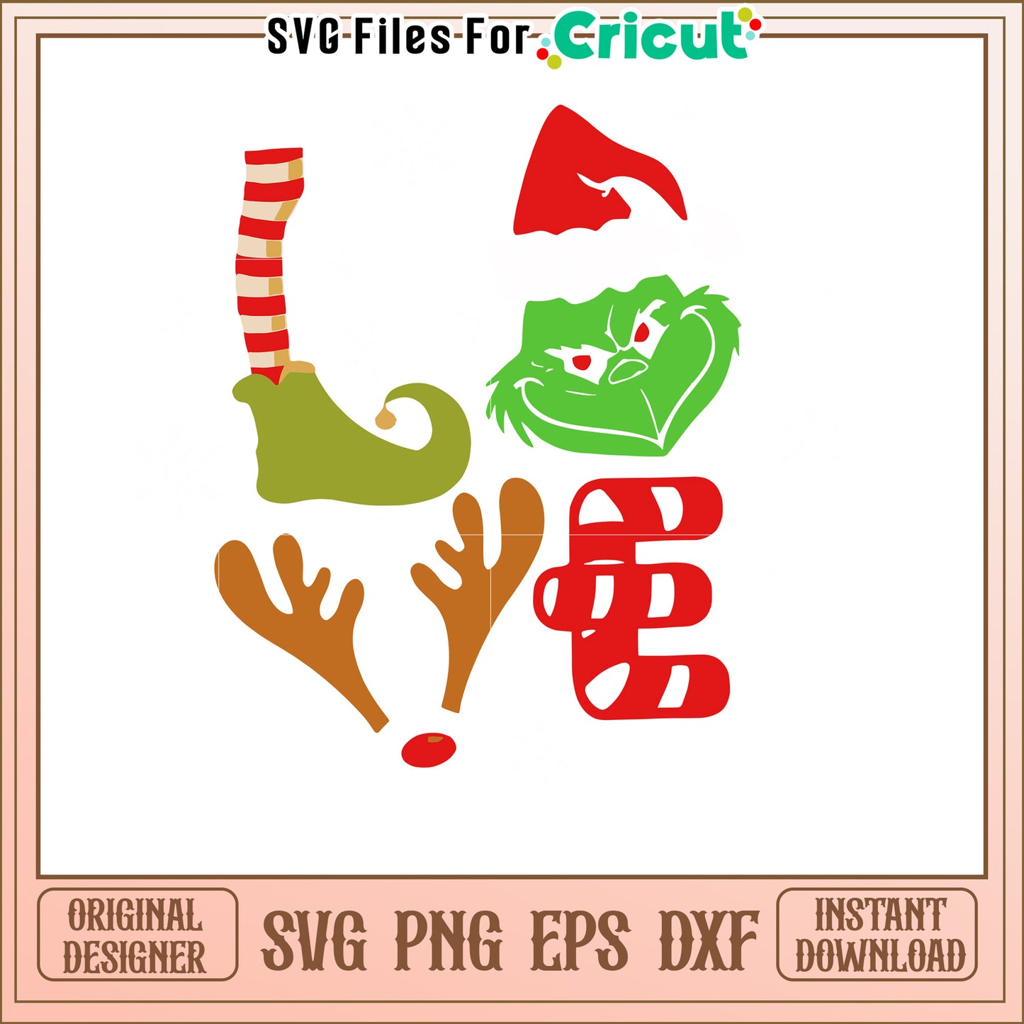 Grinch Holiday SVG Design with Reindeer and Snowflakes