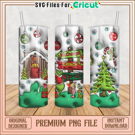 Grinch Holiday Tumbler PNG Design for Creative Projects Download