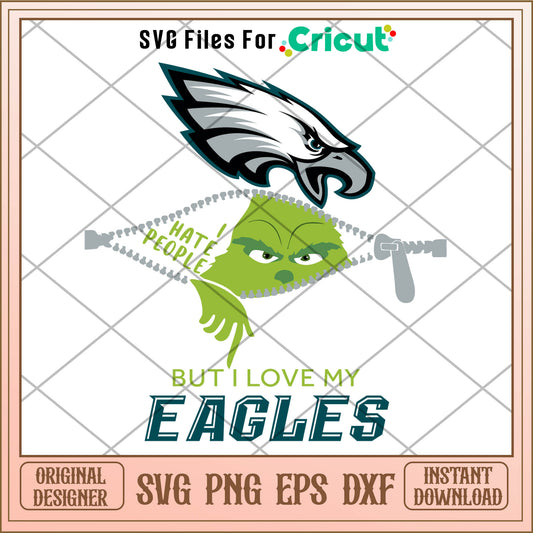 Grinch I Hate People But I Love My Eagles Svg, eagles football​ svg