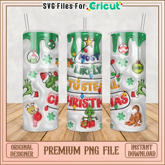 Grinch Inspired Christmas Tumbler PNG File for Cricut Crafts