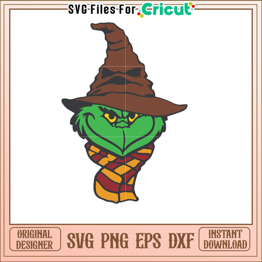 Grinch Inspired SVG with Witch Hat and Scarf Design