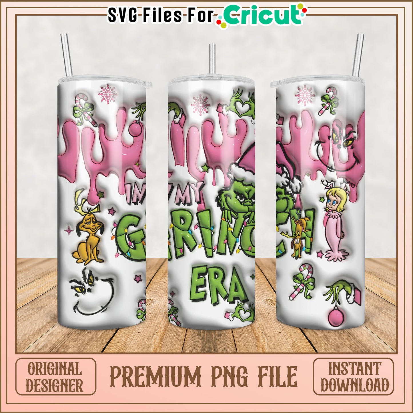 Grinch Inspired Tumbler PNG Design for Cricut Crafting Projects