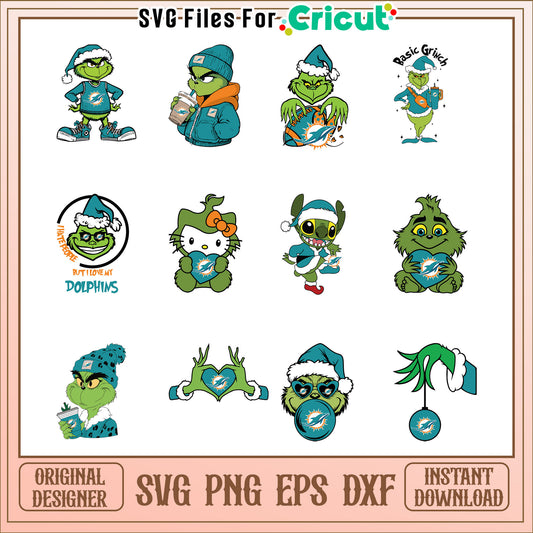 Grinch Miami Dolphins SVG Bundle