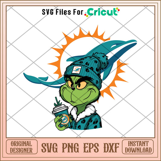 Grinch Miami Dolphins Svg, dolphins logo​ svg, miami dolphins​ svg