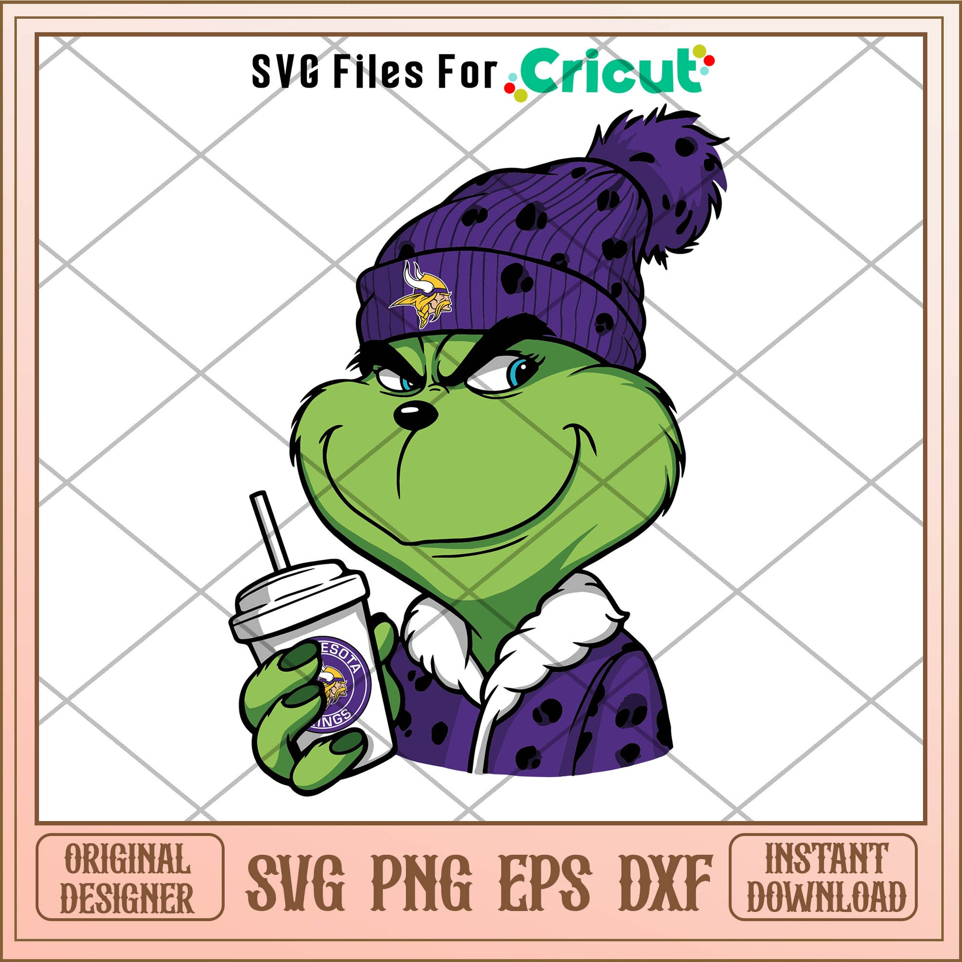 Grinch Minnesota Vikings Logo SVG, grinch coffee cup​ svg