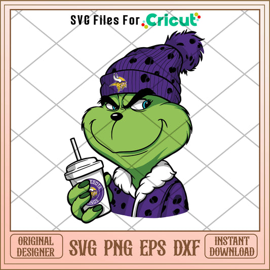 Grinch Minnesota Vikings Logo SVG, grinch coffee cup​ svg