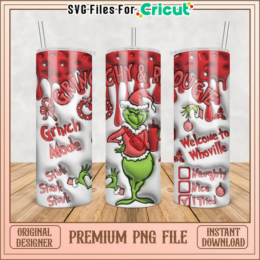 Grinch Mode Tumbler Design PNG for Cricut Holiday Crafts