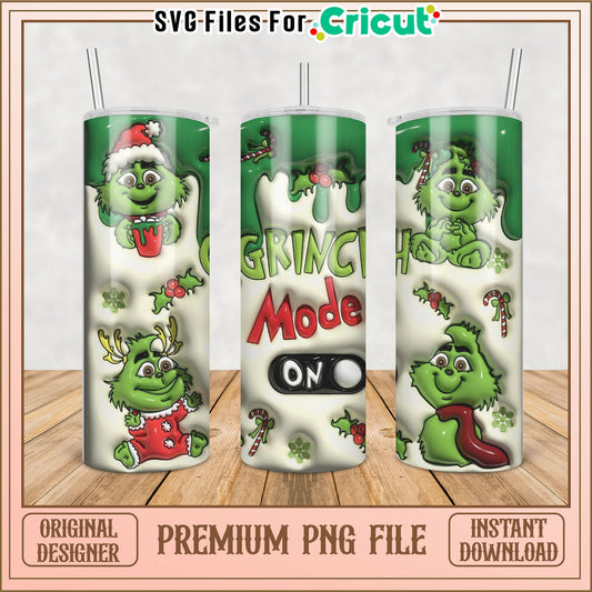 Grinch Mode Tumbler PNG Design