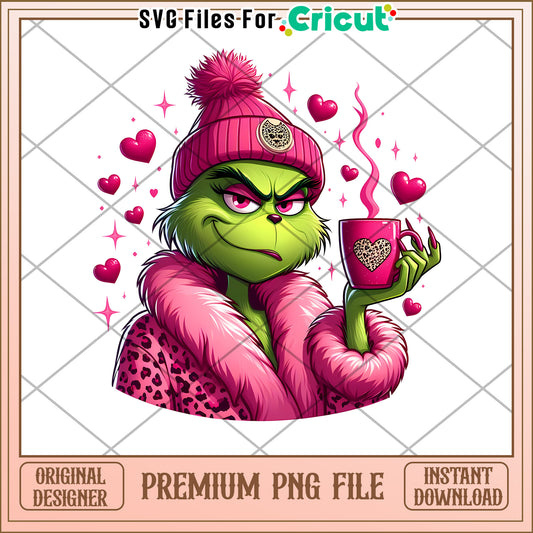 Grinch PNG File for Cricut with Love and Coffee Theme