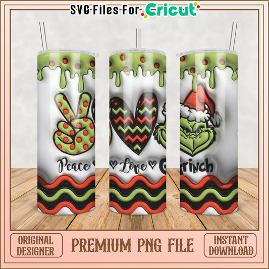 Grinch Peace Love Christmas Tumbler PNG