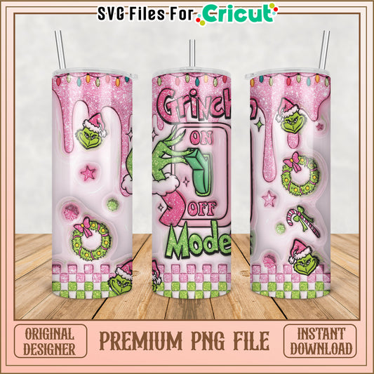 Grinch Pink Glitter Tumbler PNG