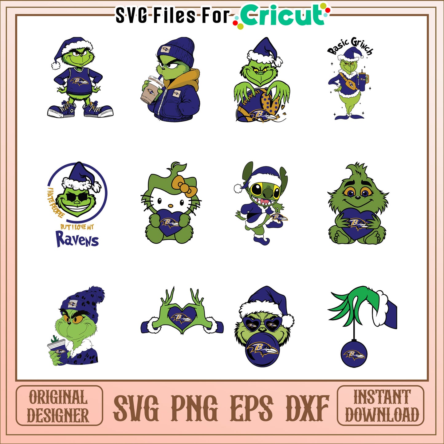 Grinch Ravens Bundle SVG PNG EPS DXF