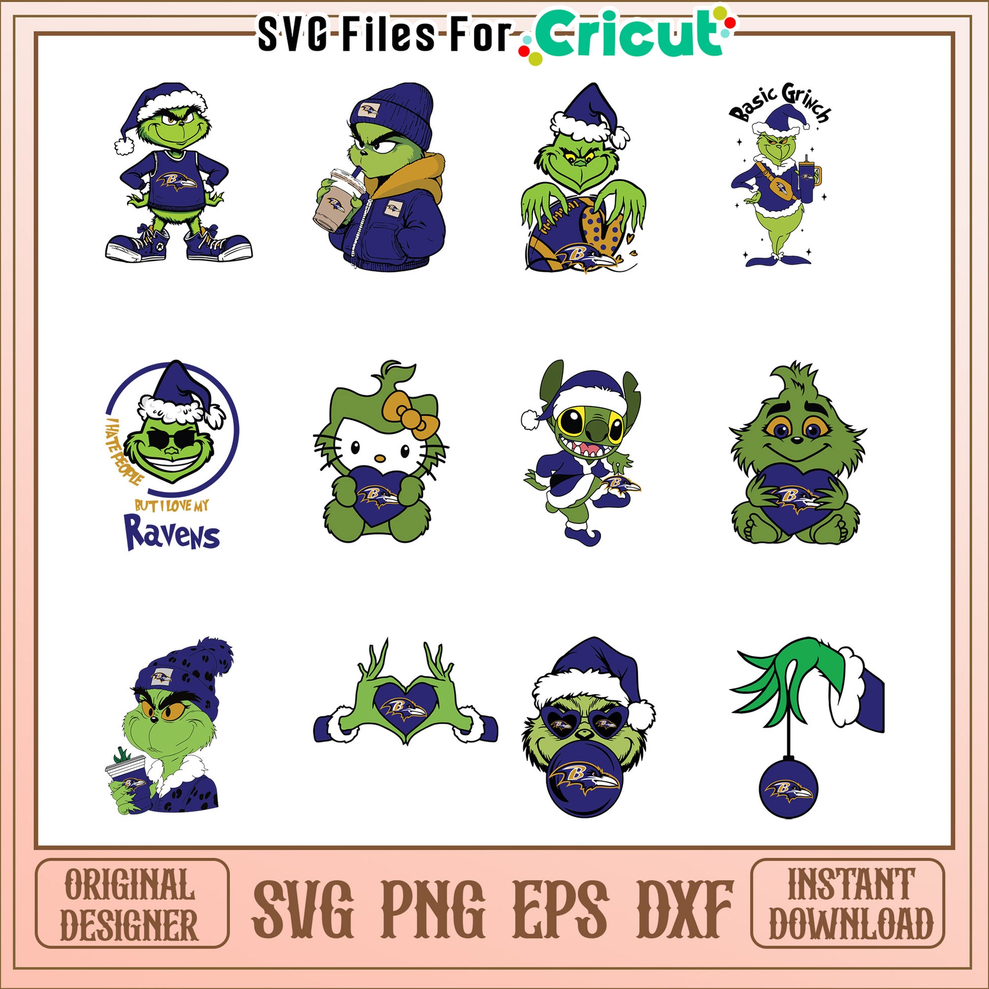 Grinch Ravens Bundle SVG PNG EPS DXF