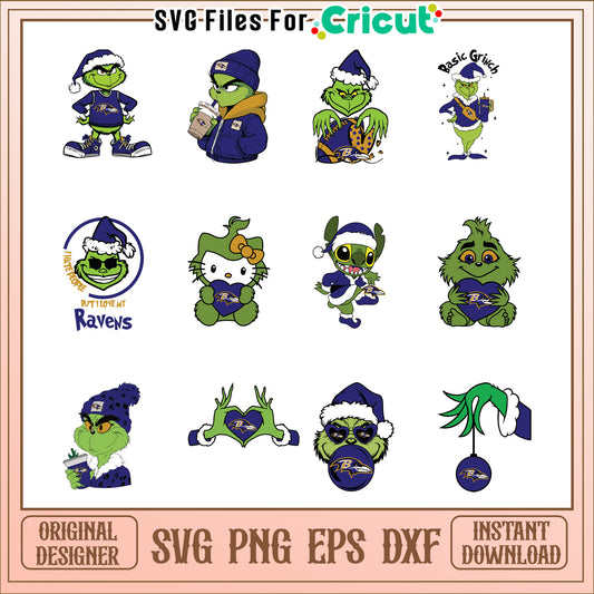 Grinch Ravens Bundle SVG PNG EPS DXF
