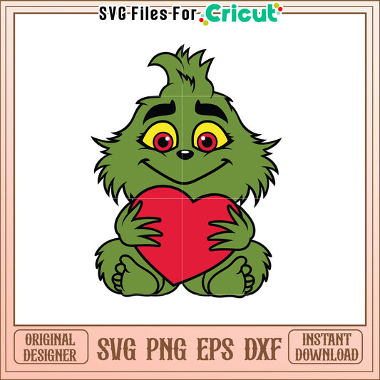 Grinch SVG Design Heart Holding Cartoon