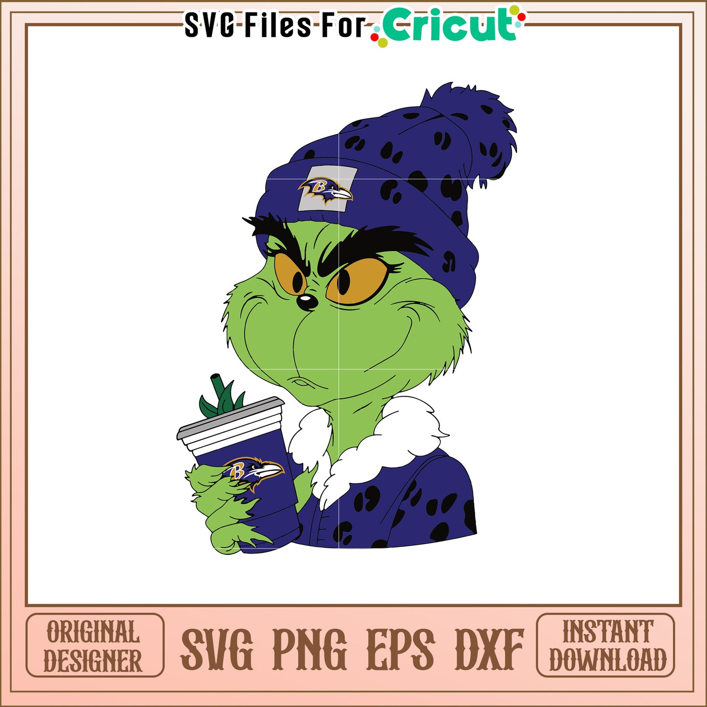 Grinch SVG Design with Baltimore Ravens Theme