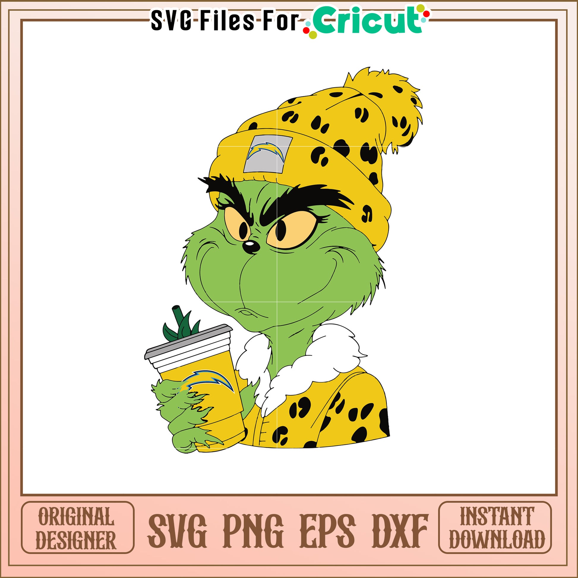 Grinch SVG Design with Yellow Beanie Drink Holder