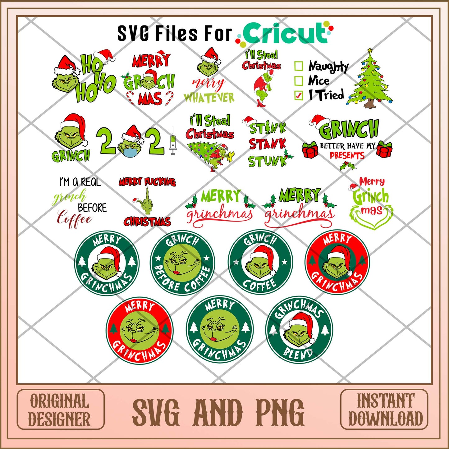 Grinch Christmas Starbucks logo svg bundle