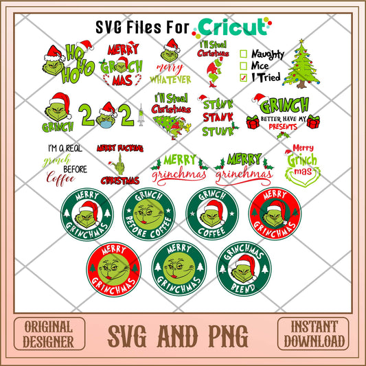 Grinch Christmas Starbucks logo svg bundle