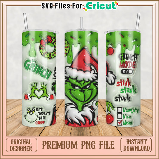 Grinch Themed Tumbler Design PNG File for Cricut Instant Download
