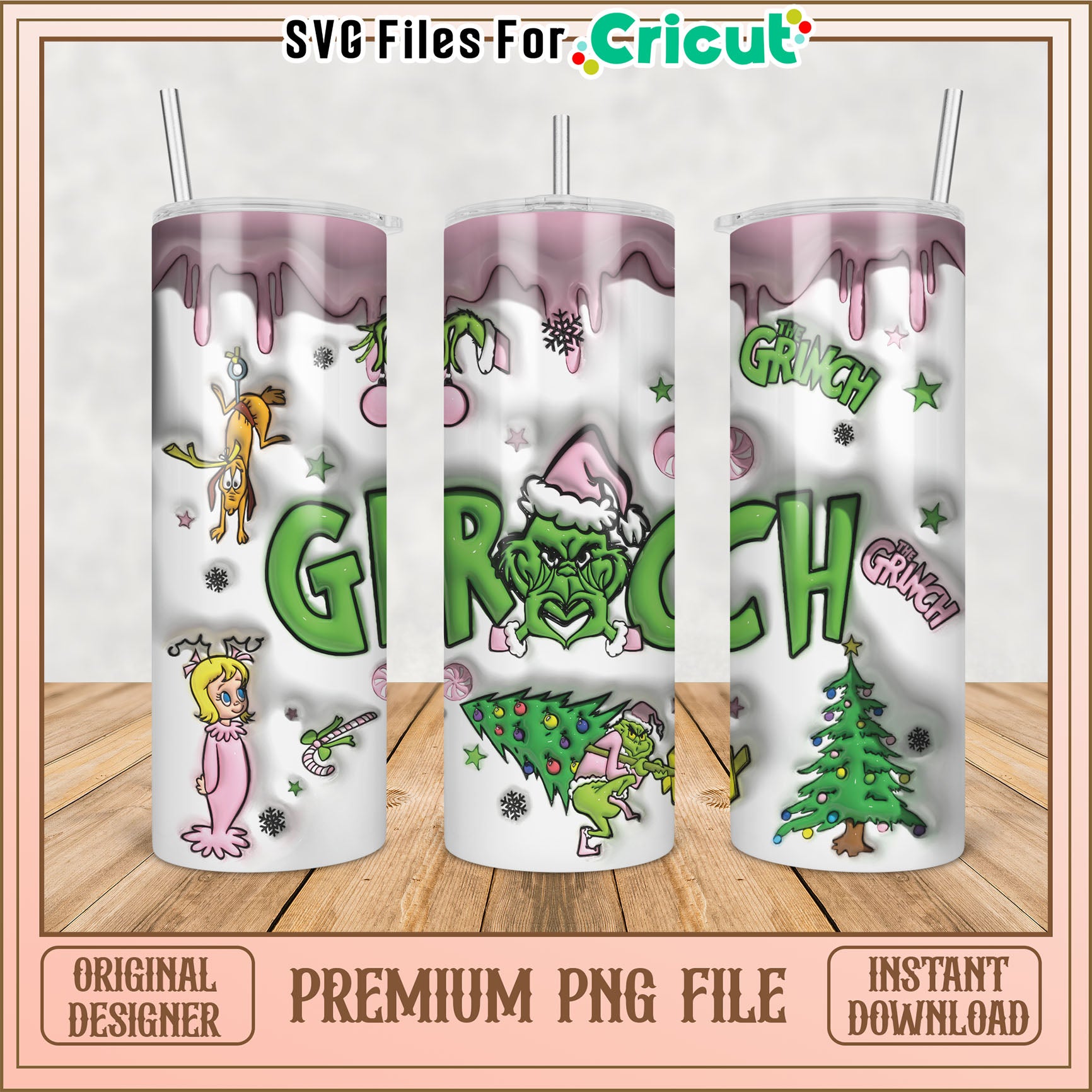 Grinch Themed Tumbler Design PNG File for Cricut Projects