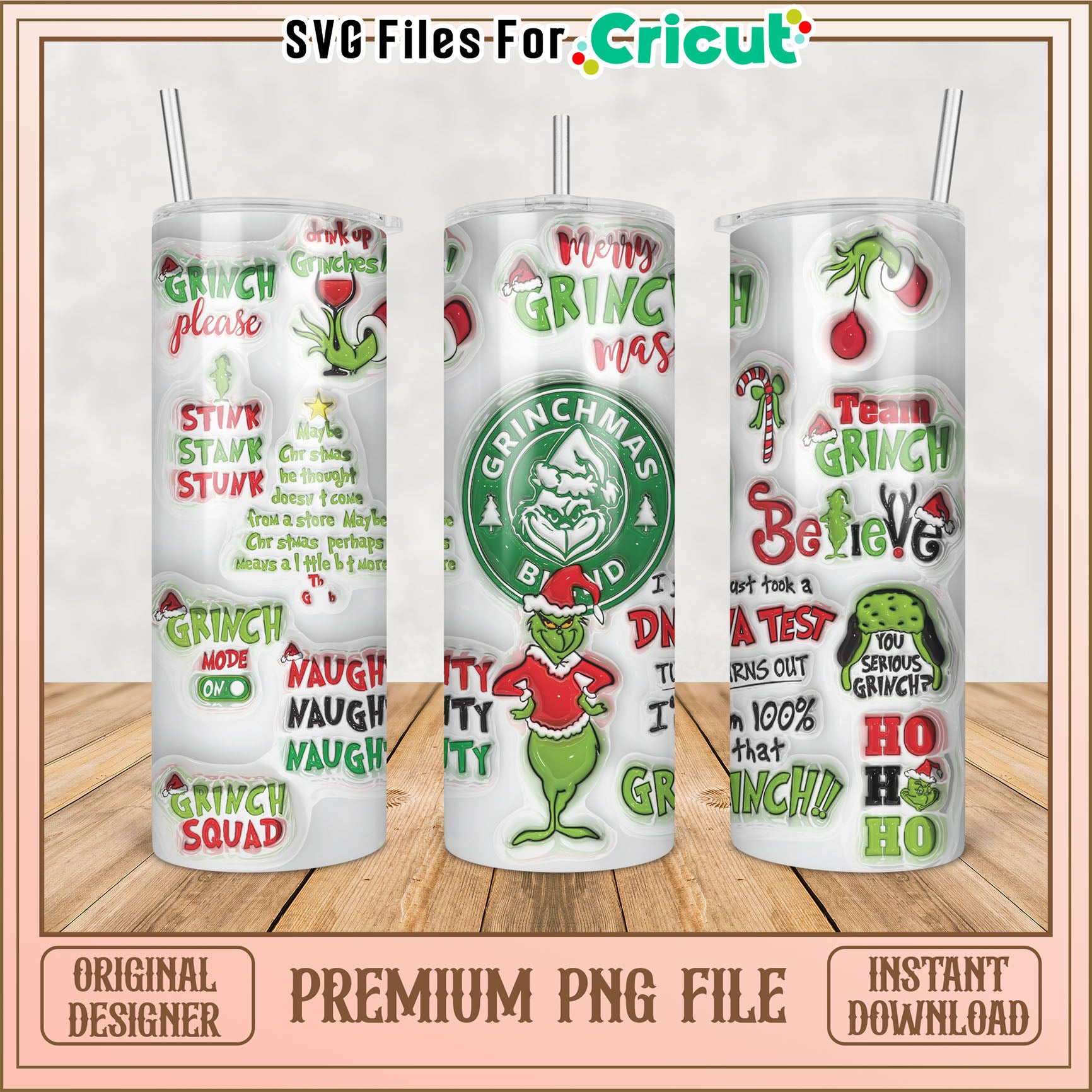 Grinch Themed Tumbler Design PNG for Cricut Crafting Fun