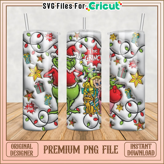 Grinch Themed Tumbler Design PNG for Cricut Crafting Projects