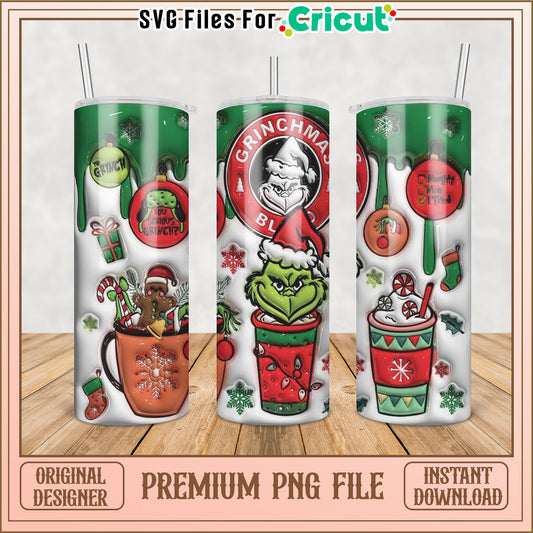 Grinch Themed Tumbler Design PNG for Cricut Instant Download