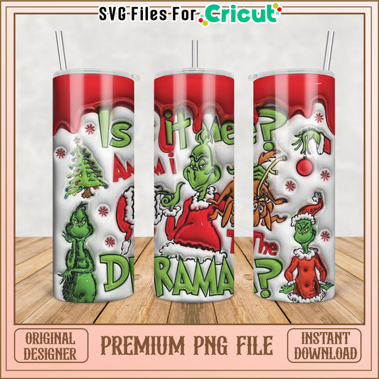 Grinch Themed Tumbler Design PNG for Holiday Crafts and Gifts