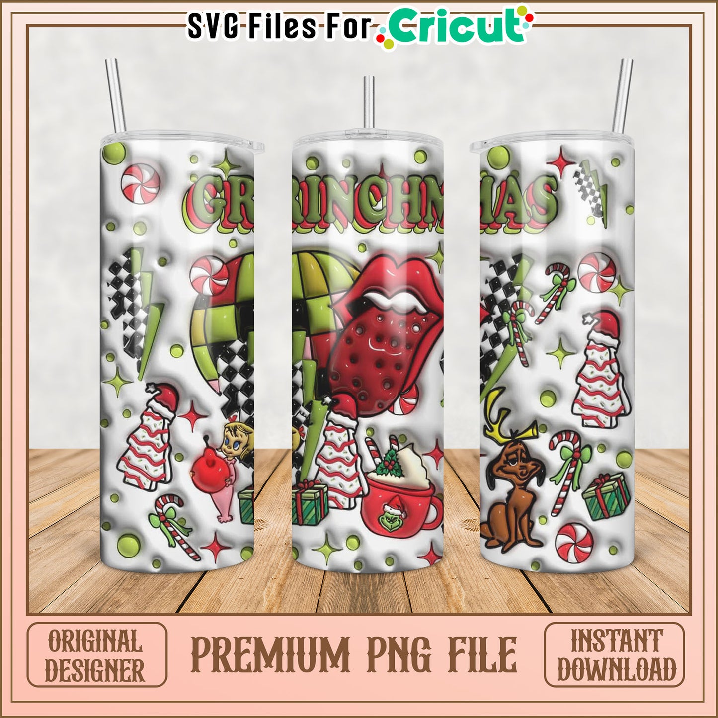 Grinch Themed Tumbler Design Premium PNG for Cricut Crafting