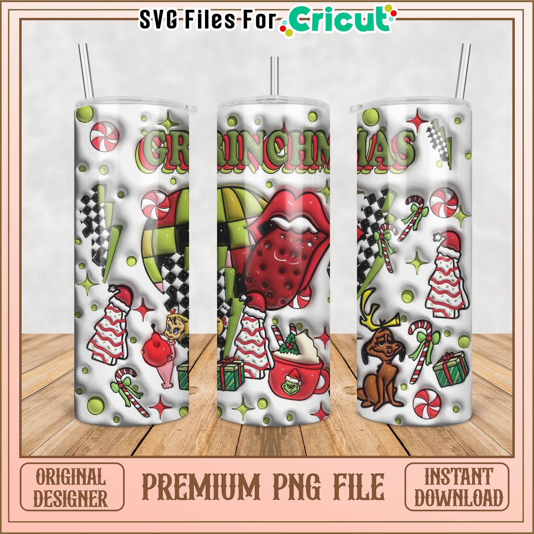 Grinch Themed Tumbler Design Premium PNG for Cricut Crafting