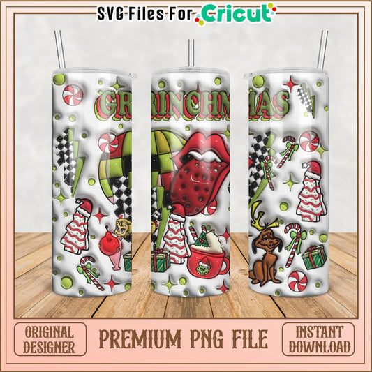 Grinch Themed Tumbler Design Premium PNG for Cricut Crafting