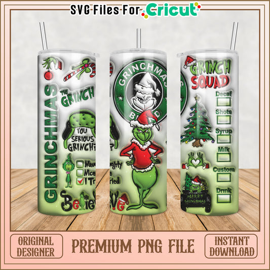 Grinch Themed Tumbler PNG Design for Cricut Crafts and Gifts