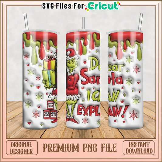 Grinch Themed Tumbler PNG Design for Holiday Craft Projects