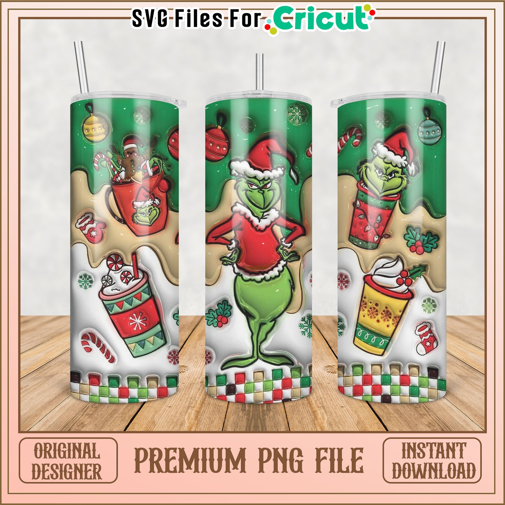 Grinch Themed Tumbler PNG Design for Holiday Crafts and Decor