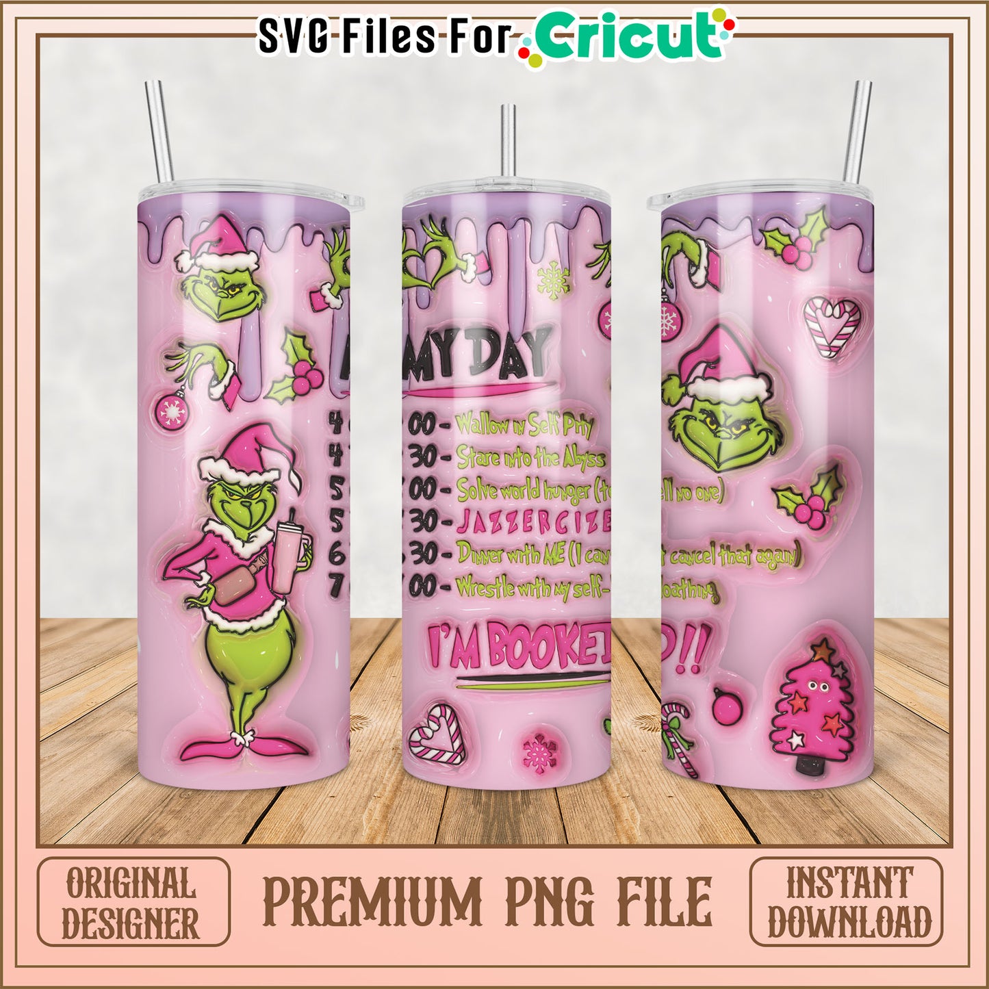 Grinch Themed Tumbler PNG File for Cricut Design Projects Download