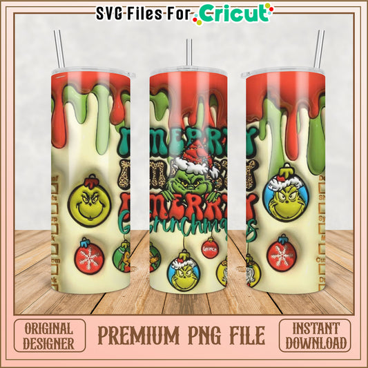 Grinch Themed Tumbler PNG File for Cricut Merry Christmas Design