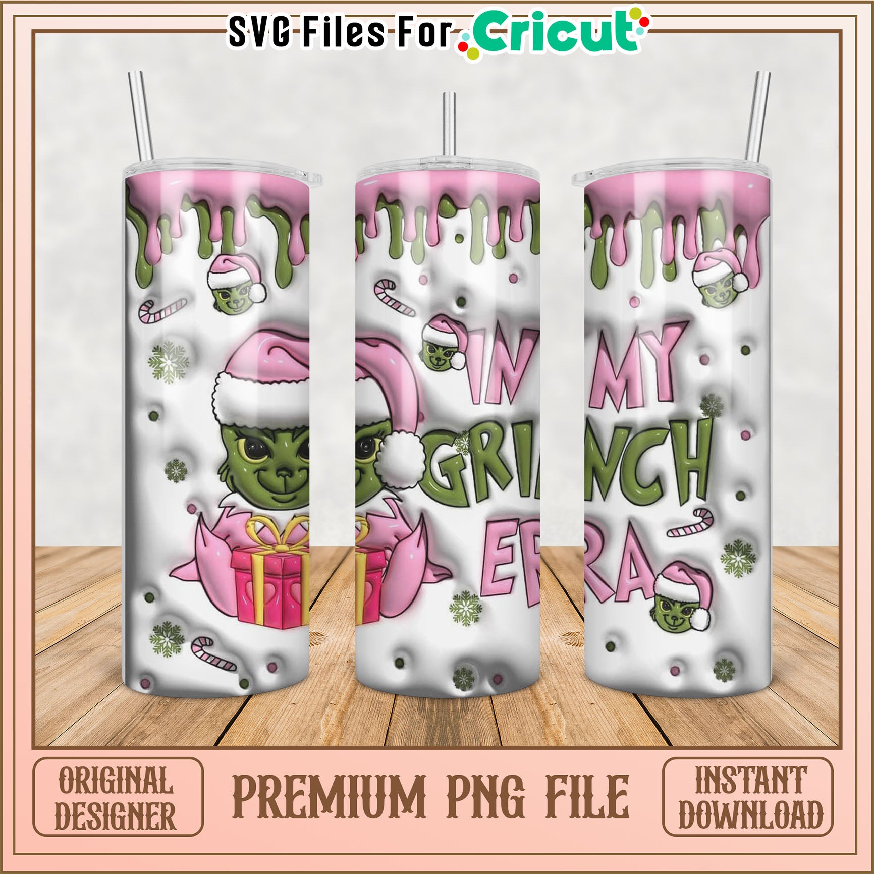 Grinch Tumbler Design PNG File for Cricut Holiday Crafts Download