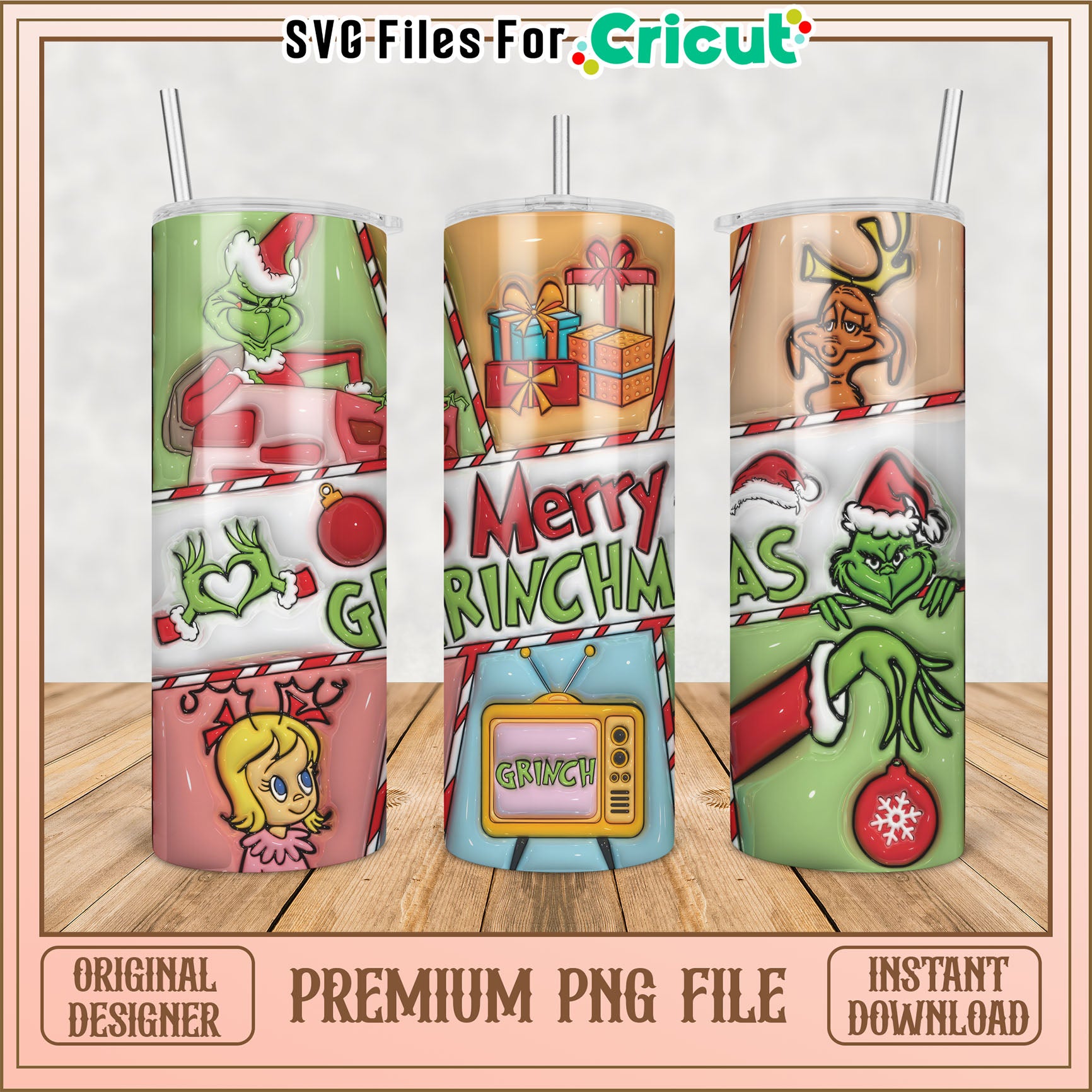 Grinch Tumbler Design PNG File for Cricut Holiday Projects