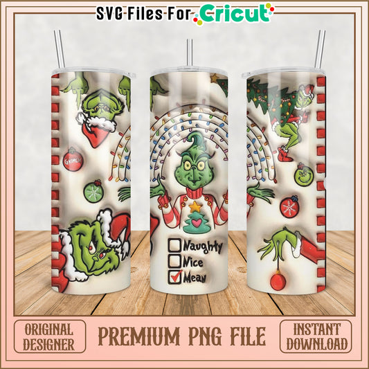 Grinch Tumbler PNG Design for Cricut Holiday Craft Projects
