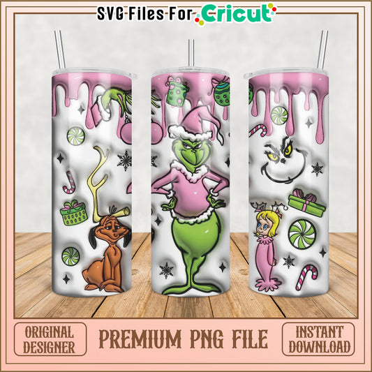 Grinch Tumbler PNG Design for Cricut Holiday Crafting File
