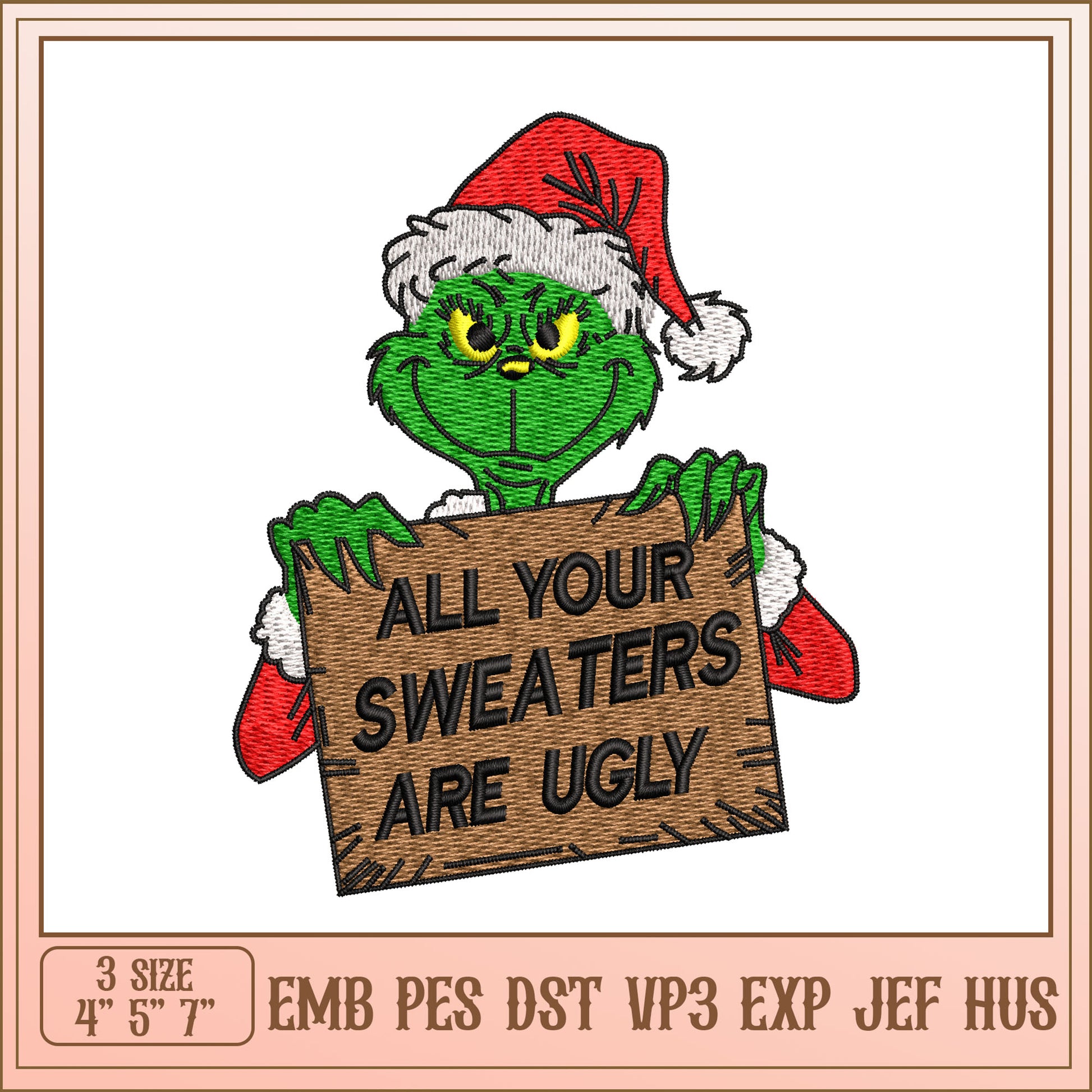 Grinch Ugly Sweater Embroidery Design