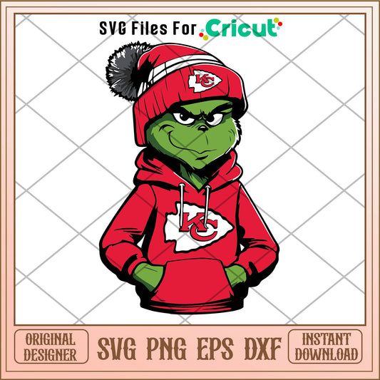 Grinch Wears Kansas City Chiefs Clothes Svg, boys grinch​ svg
