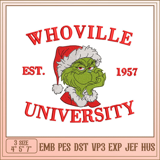 Grinch Whoville University Embroidery Design